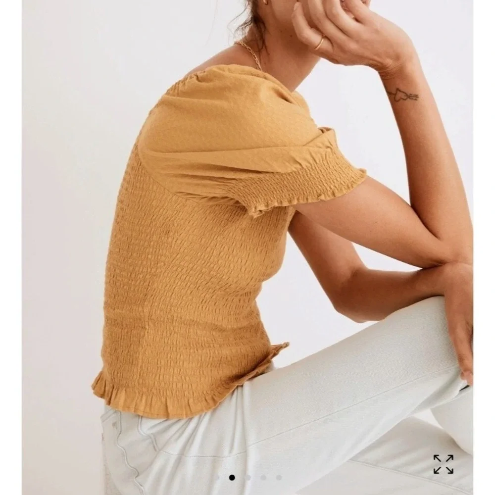 Madewell‎ Smocked Top Square Neck Puff Sleeve Blouse Yellow Gold XS